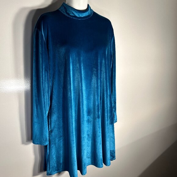 L&B SZ 2X Teal Blue Velour Dress Timeless Chic Minimalist Dressy Modern - Picture 2 of 9